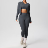 New cross-border model: cloud-feel brushed slim-fit long-sleeve sports jacket, casual butt-lifting peach-shaped fitness yoga outfit three-piece set