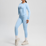 In-stock cross-border brushed fabric, skin-friendly, breathable, tight-fitting short-sleeve three-piece sports running fitness yoga set for women