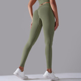 Cross-border European and American seamless knitted solid color high-waisted tight peach-butt-lifting yoga pants for sports, running, and fitness, nine-point length