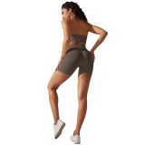 Cross-border European and American seamless knitted high-elastic sports bra and yoga set with running fitness shorts two-piece set for women