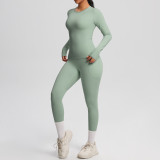 In-stock cross-border solid color double-sided brushed breathable high-elasticity tight-fitting yoga outfit set for sports, running, and fitness two-piece set