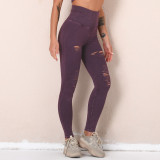 Clearance Sale: New Cross-Border Washed Yoga Pants with Holes and Hollow Design, Seamless High-Waisted Sports Cropped Pants, Butt-Lifting Fitness Pants for Women