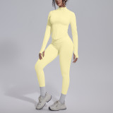 New cross-border seamless solid color breathable butt-lifting tight-fitting yoga outfit set for sports, running, and fitness