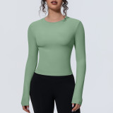 New cross-border sports top with a naked feel, waist-cinching, slim-fit, long-sleeved, breathable yoga shirt, running training fitness top for women