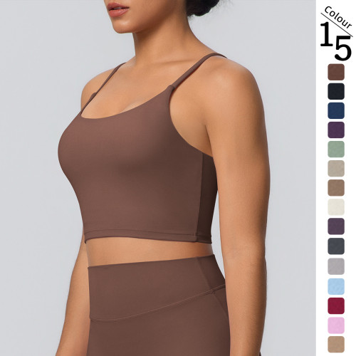 New cross-border yoga top sports bra with chest pads, thin straps, beautiful back design, running fitness tank top, yoga camisole