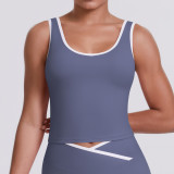 New cross-border color-blocking cross-fit brushed high-elastic yoga outfit set for running, fitness, and breathable training, five-piece set