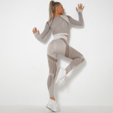 In stock!European and American seamless hollow-out moisture-wicking yoga long-sleeve set, yoga clothing for sports, fitness, running, and yoga pants for women