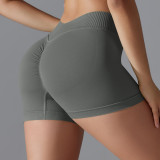 Cross-border seamless knitted solid color tight peach butt V-waist yoga shorts for women, suitable for sports, running, and fitness