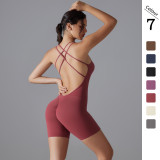 Cross-border European and American butt-lifting high-elastic tight-fitting fitness sports yoga jumpsuit with cross-back design and seamless lines