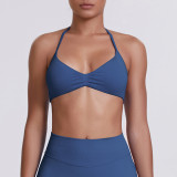 Cross-border seamless solid color backless tight-fitting high-elastic halter neck sports bra for running, fitness, and yoga for women
