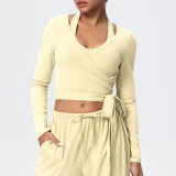 New cross-border solid color brushed breathable tight-fitting high-elastic yoga outfit set for sports, running, fitness, and yoga - three-piece set