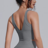 Cross-border solid color high-intensity yoga tank top with chest pads, shockproof sports bra, breathable and supportive running fitness bra for women