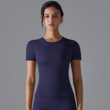 New solid color double-sided brushed high-elastic tight-fitting breathable yoga shirt with short sleeves for sports, running, and fitness