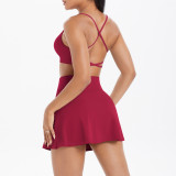New cross-border model: cloud-feel brushed fabric camisole with beautiful back design, sports bra, casual running fitness short skirt, yoga outfit set for women