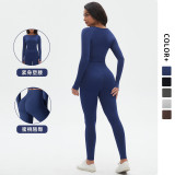 Cross-border European and American seamless knitted solid color tight-fitting high-elastic yoga outfit set, sports running fitness two-piece set for women