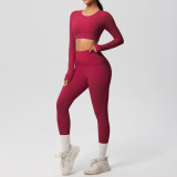 In-stock cross-border solid color double-sided brushed breathable high-elasticity tight-fitting yoga outfit set for sports, running, and fitness two-piece set