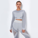In stock!European and American internet celebrity seamless knitted sexy moisture-wicking long-sleeve yoga wear sports fitness running T-shirt