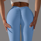 Cross-border European and American brushed V-waist pleated solid color peach butt-lifting yoga pants for sports, running, and fitness, tight-fitting nine-point pants