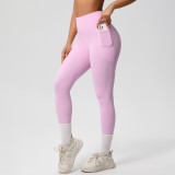 New cross-border solid color double-sided brushed tight high-waisted high-elastic breathable yoga pants for sports, running, and fitness