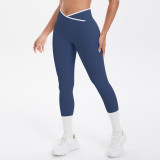 New cross-border color-blocking cross-fit brushed high-elastic yoga outfit set for running, fitness, and breathable training, five-piece set