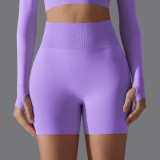 European and American cross-border seamless solid color yoga shorts, tight-fitting running and fitness yoga wear, high-waisted butt-lifting peach-shaped sports pants