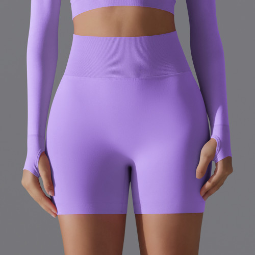 European and American cross-border seamless solid color yoga shorts, tight-fitting running and fitness yoga wear, high-waisted butt-lifting peach-shaped sports pants