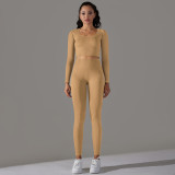 Cross-border European and American seamless knitted solid color polka dot high-elastic tight-fitting breathable yoga outfit set for running and fitness two-piece set