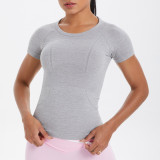 Cross-border European and American seamless knitted solid color breathable tight-fitting short-sleeve T-shirt for sports, running, fitness, and yoga for women