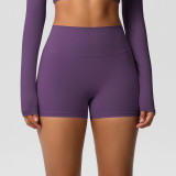 In-stock cross-border solid color double-sided brushed high-waisted tight-fitting butt-lifting yoga shorts for women, suitable for running and fitness activities