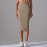 Nude-feel high-waisted tight-fitting bodycon skirt, sports midi skirt, high-elasticity, brushed fabric, mid-length, slit, casual yoga skirt for women