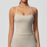 In-stock cross-border double-sided brushed solid color tight-fitting long sports bra with beautiful back design for running, fitness, and yoga for women