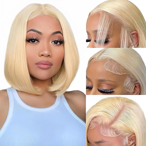Blonde Bob Wig Human Hair Straight 613 Cross-Border Lace Bob Wig Straight Hair