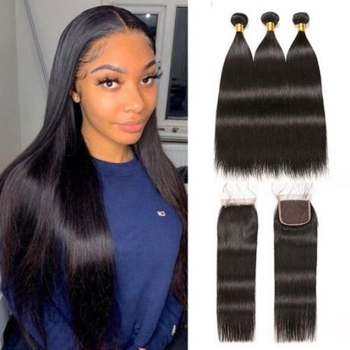 Human Hair Bundles with Lace Closure