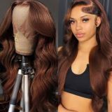 360 lace wig with adjustable straps, brown color, full lace human hair wig