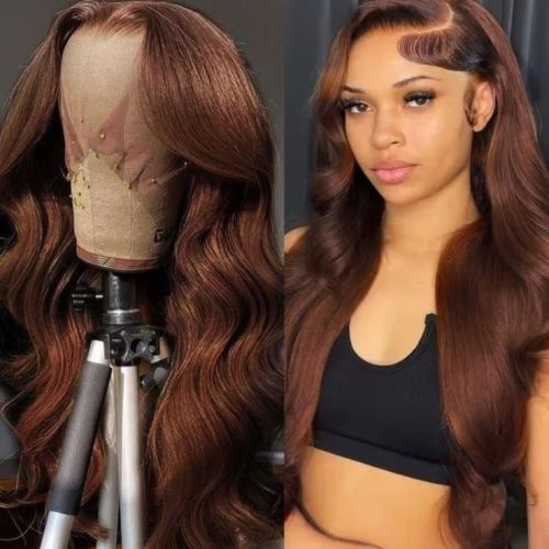 360 lace wig with adjustable straps, brown color, full lace human hair wig