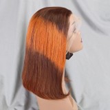 10A Brazilian Orange Brown Straight Bob Real Human Hair Two-Tone Wig