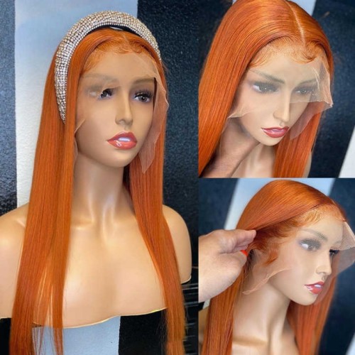 12A Human Hair 350# Orange Color 13*4 Lace Frontal Straight