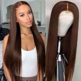 Transparent lace brown color human hair wig