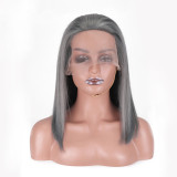 Wigs short straight hair middle-parted bob style short wig, manufacturer's stock, cross-border, silver gray, real hair