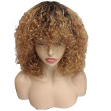 12AVietnamese hair HighlightWater curlyPiano fringebangs wig