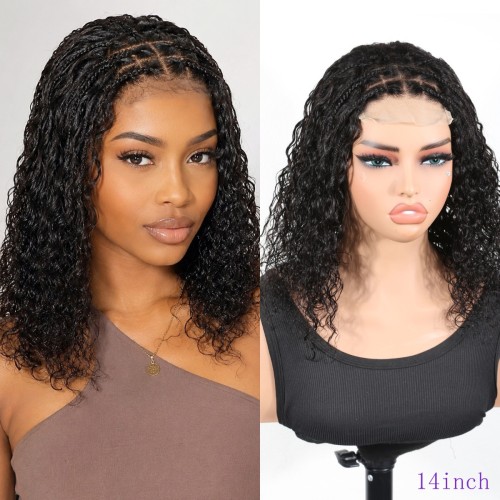 4x4 Lace Water Wave Wig with Braided Detail Cross-border Real Human Hair Wig