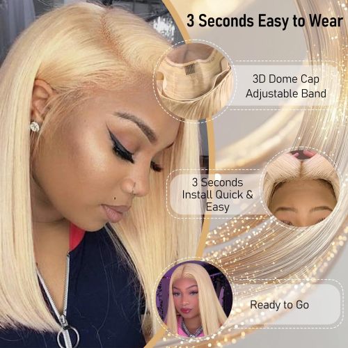 Wig made of real human hair, 4x4 lace cap, golden 613 bob straight wig, 613 real human hair