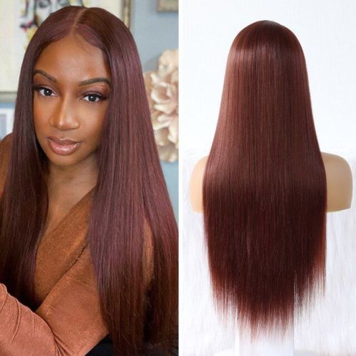 13*4 HD Transparent Lace Red-Brown 33#Front lace full human hair wig is a hot seller in Europe and America