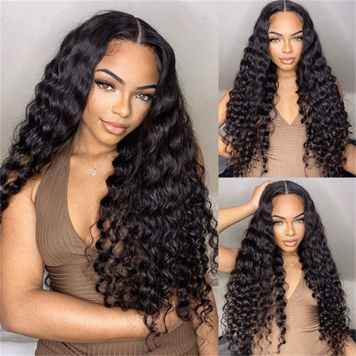 Real human hair wigs 13*4 lace deep curly wave natural wigs