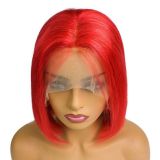 13*4 HD transparent lace red bright red bob short hair, popular in Europe and America, available for delivery from Xuchang