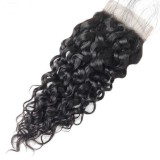 4*4 closure HD Transparent lace water wave human hair wig