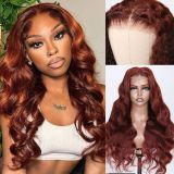 Cross-border wigs for European and American women, lace front human hair wigs 33#Reddish-brown middle-parted long curly hair with big waves