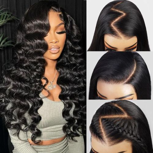 HD transparent lace loose deep wave human hair wig, available in stock in Europe and America
