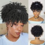 Short African-style women's curly hair with bangs, integrated ice silk headband, synthetic fiber wig