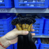 Customized black long straight wig, real human hair seamless extensions, U-Tip hair, natural color nail extension hair bundles